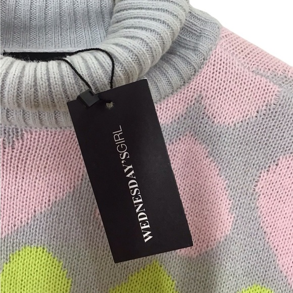 Wednesday Girl High Neck Sweater In Pastel Heart Knit NWT - Picture 8 of 10